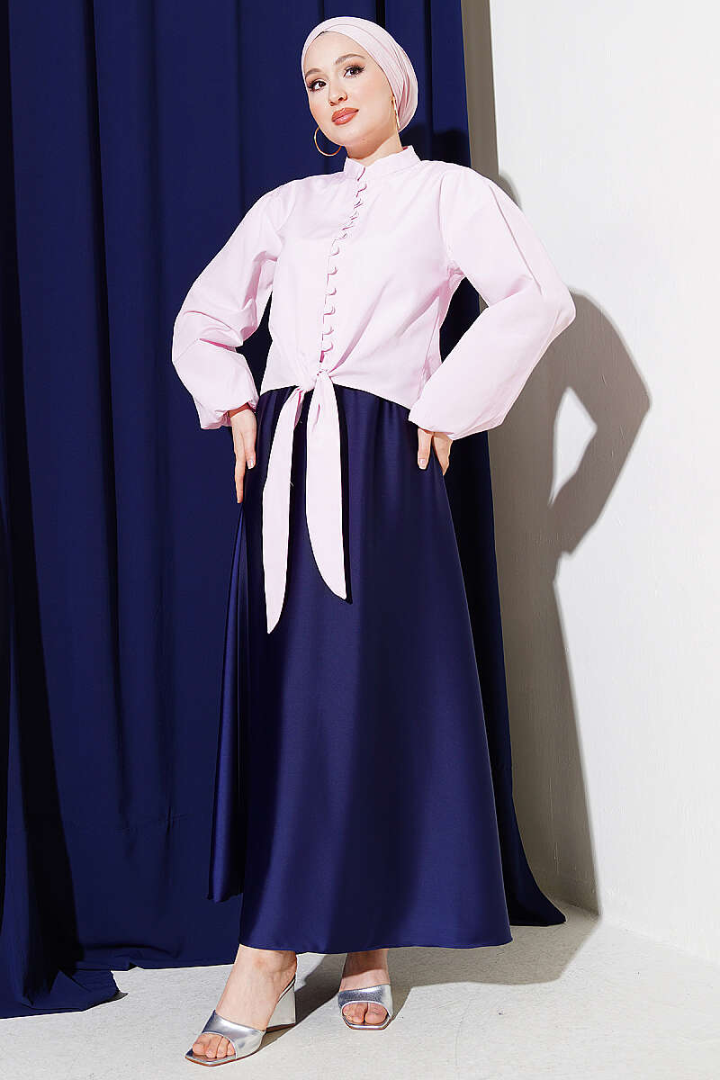 Short Tie Shirt with Rivet Buttons - Pink