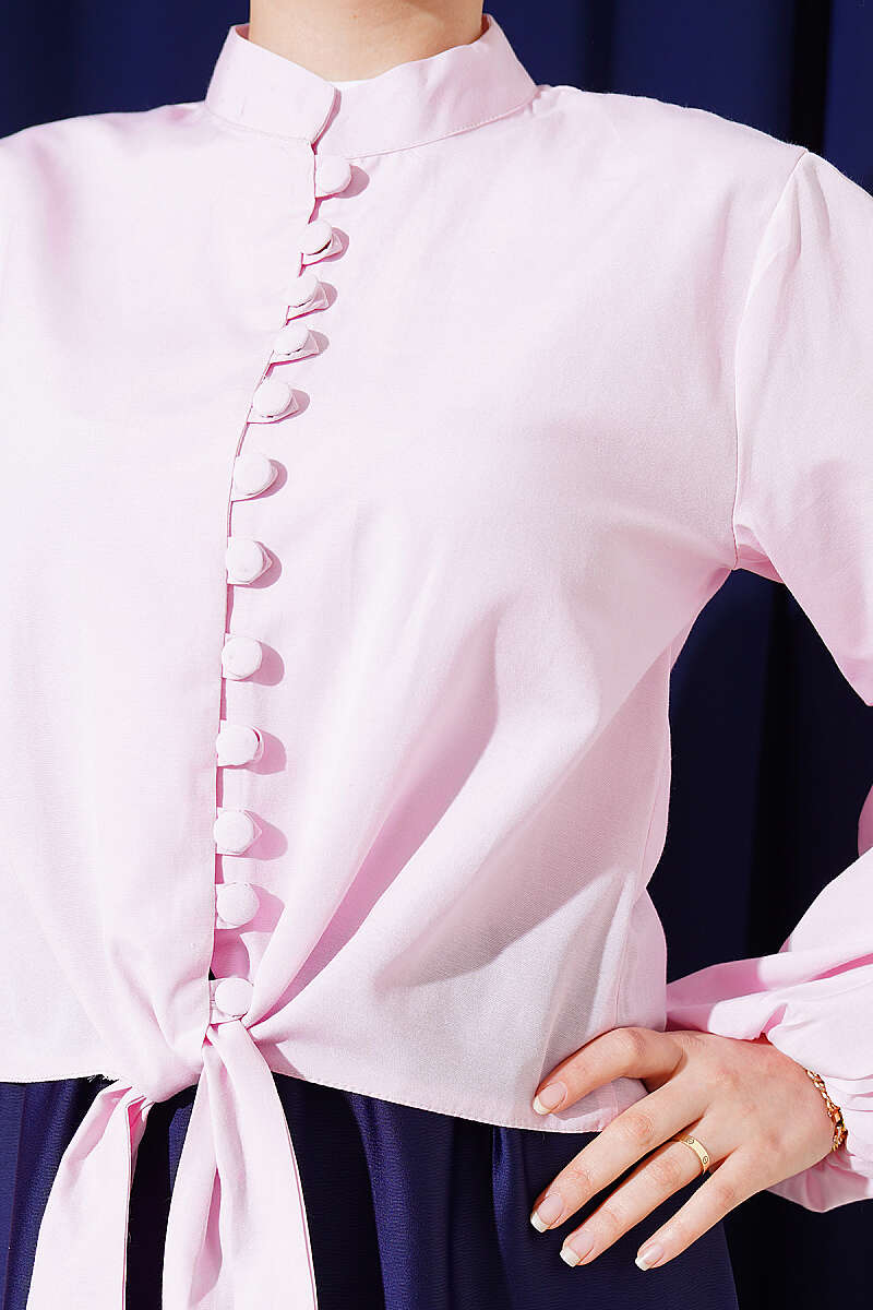Short Tie Shirt with Rivet Buttons - Pink