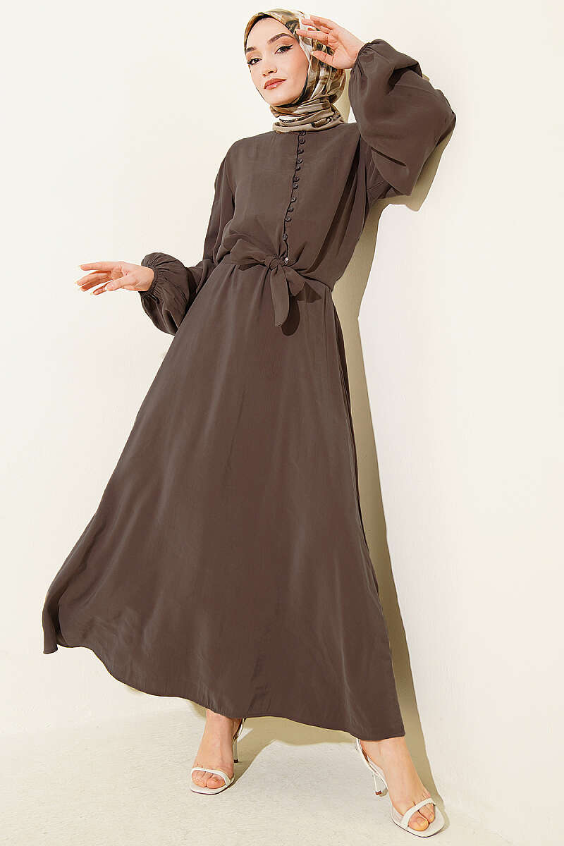 Modal Blouse and Skirt Set with Rivet Buttons - Mink