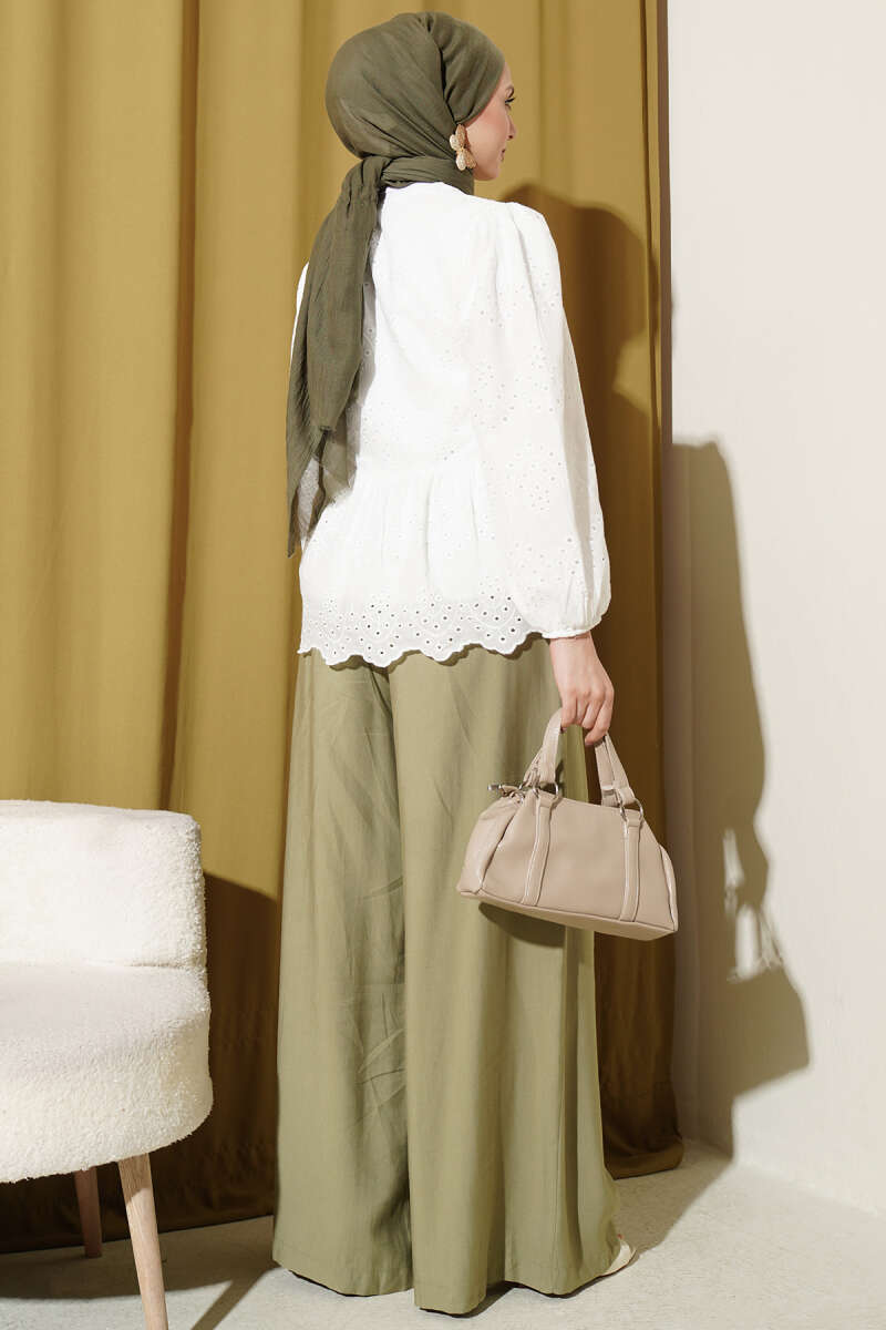 Embroidered Shirt with Rivet Buttons - White