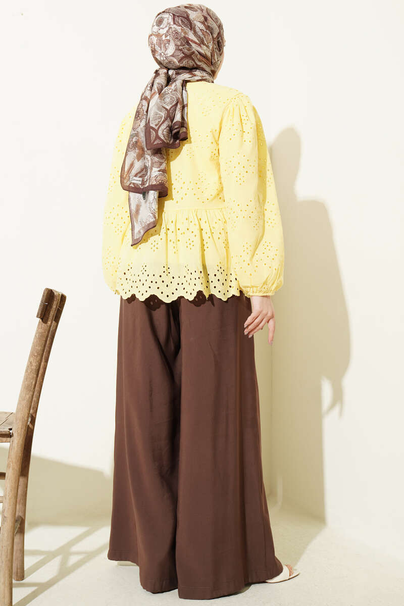 Embroidered Shirt with Rivet Buttons - Yellow