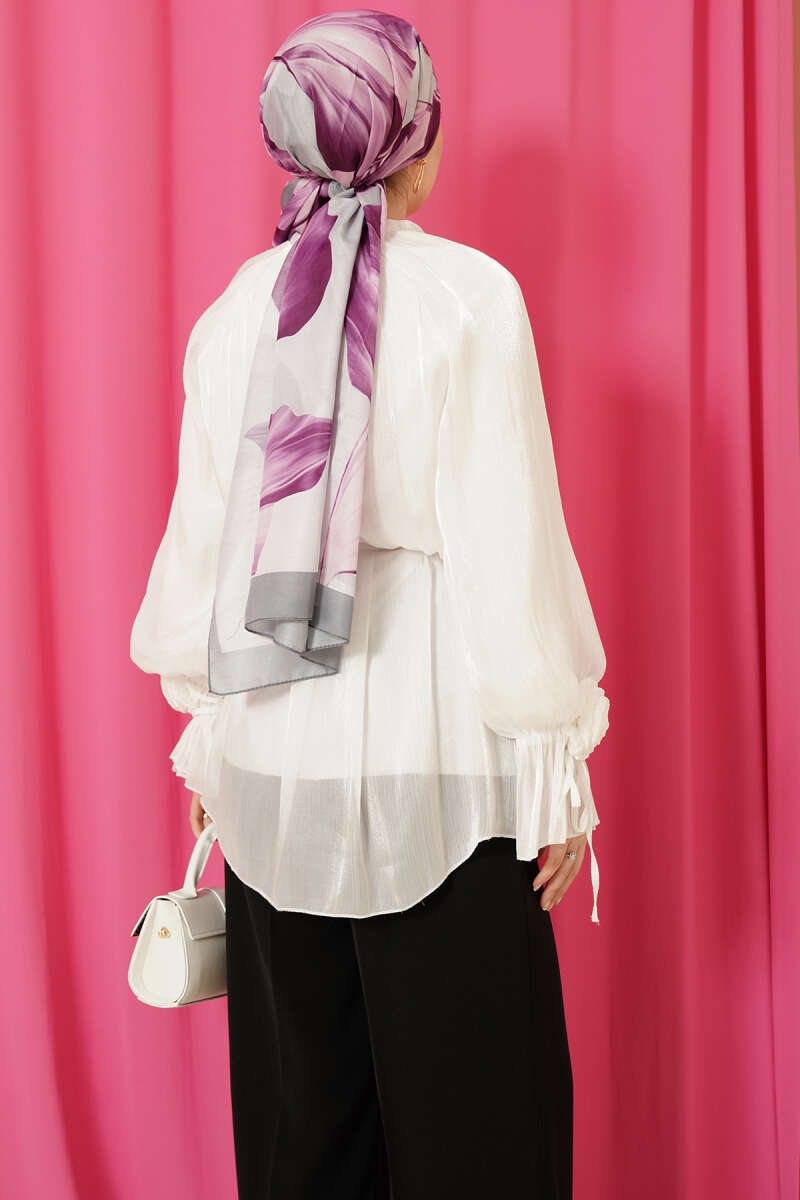 Rose-Detail Evening Shirt with Rivet Buttons - Ecru