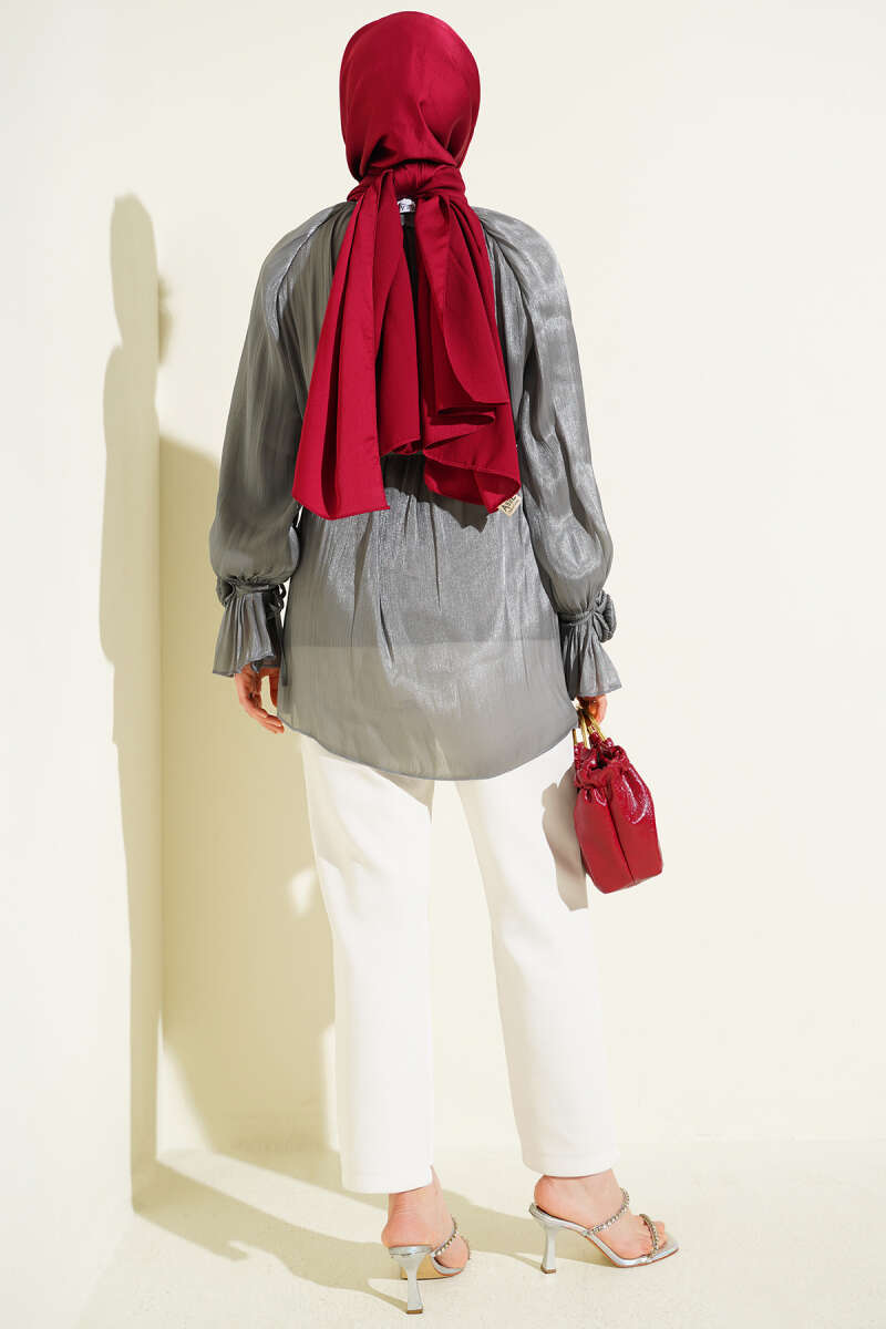 Rose-Detail Evening Shirt with Rivet Buttons - Smoke Grey