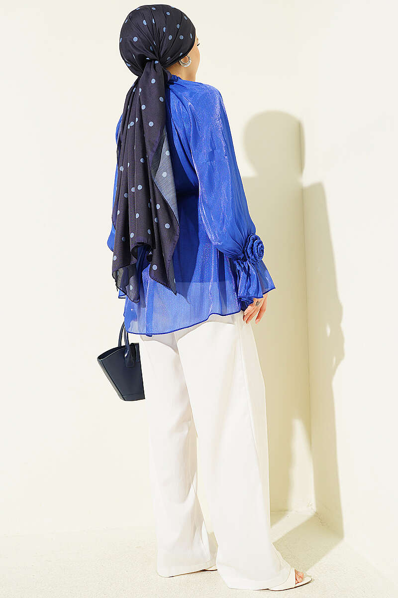 Rose-Detail Evening Shirt with Rivet Buttons - Saxe Blue