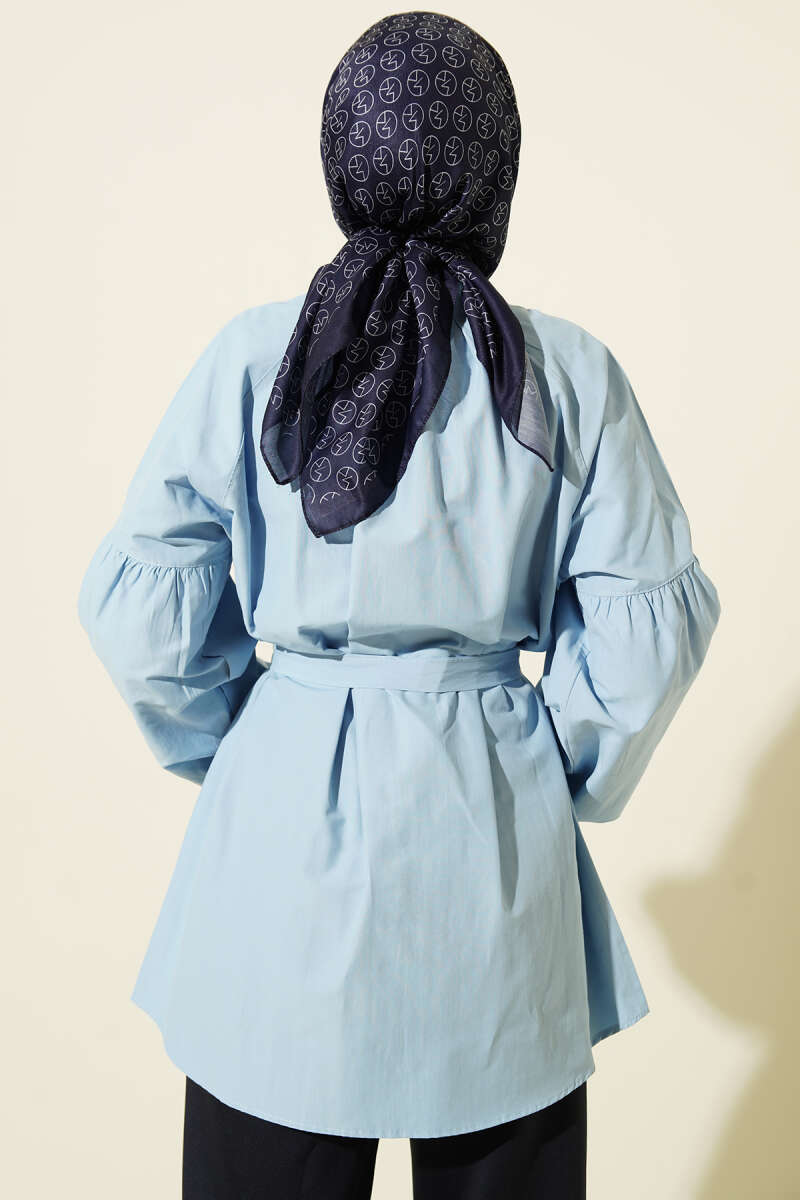 Mandarin-Collar Poplin Shirt with Rivet Buttons - Blue