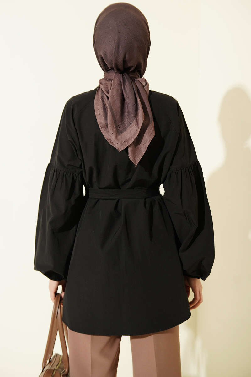 Mandarin-Collar Poplin Shirt with Rivet Buttons - Black