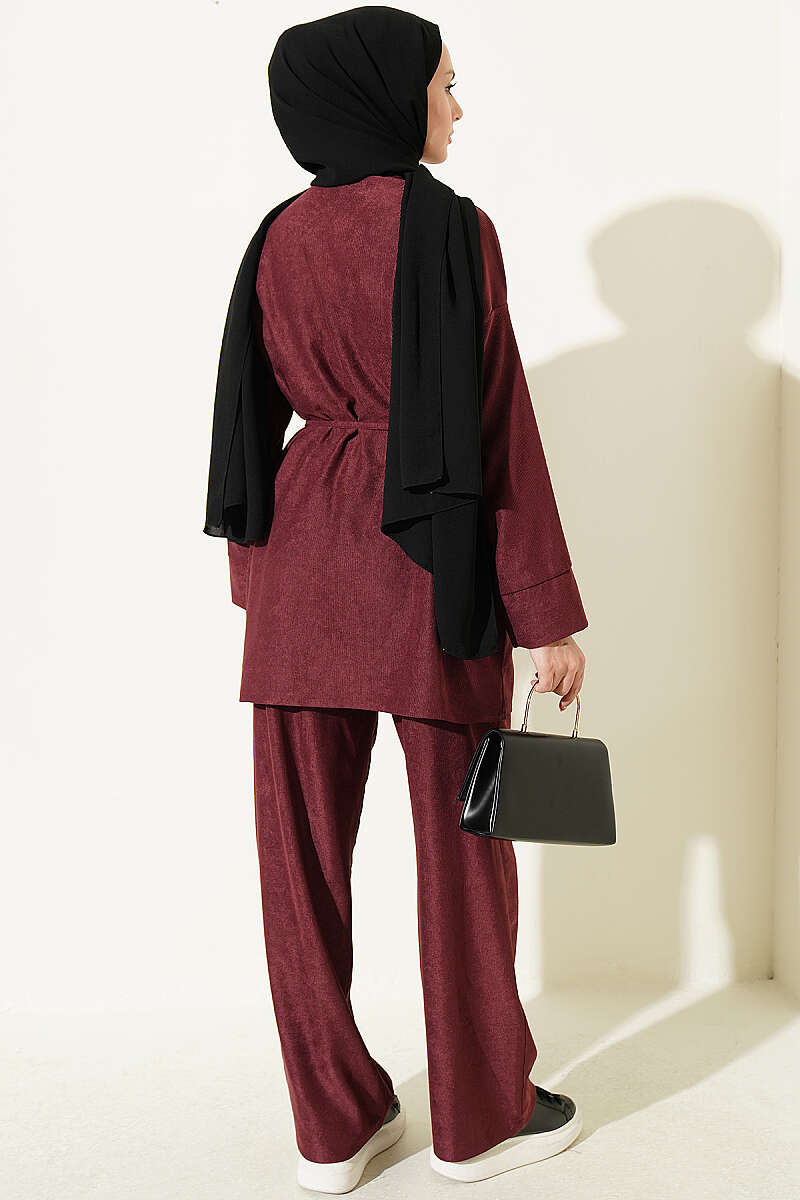 Two-Piece Set with Rivet Buttons and Tie Cord - Burgundy