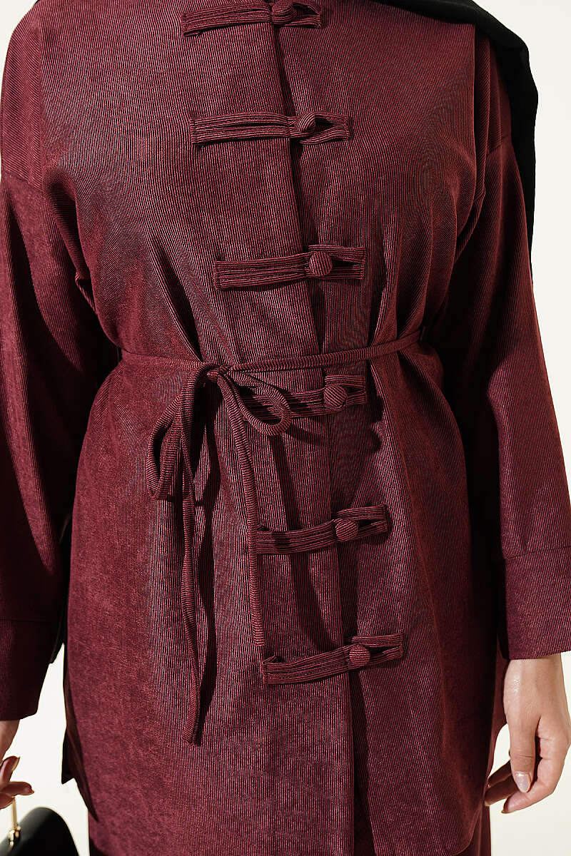 Two-Piece Set with Rivet Buttons and Tie Cord - Burgundy