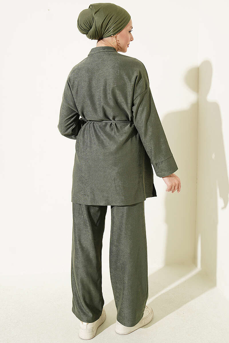 Two-Piece Set with Rivet Buttons and Tie Cord - Khaki