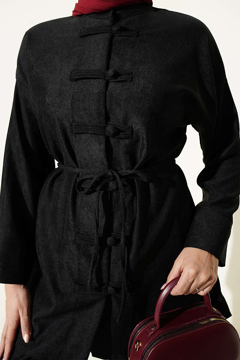 Two-Piece Set with Rivet Buttons and Tie Cord - Black