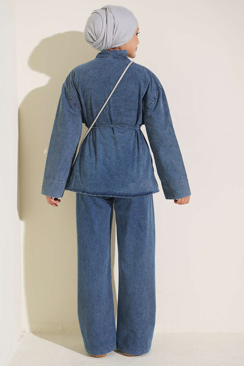 Denim Two-Piece Set with Tie Cord - Blue