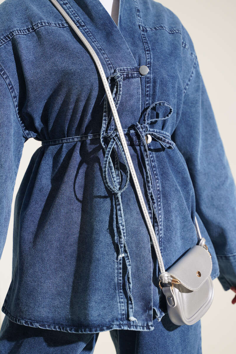 Denim Two-Piece Set with Tie Cord - Blue