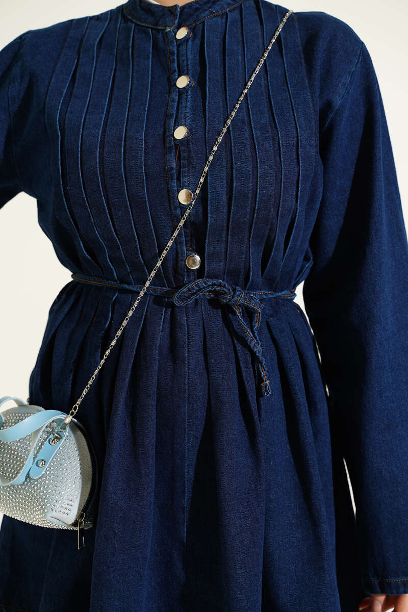 Rivet-Button Denim Two-Piece Set - Navy
