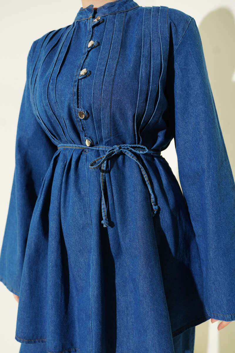 Rivet-Button Denim Two-Piece Set - Blue