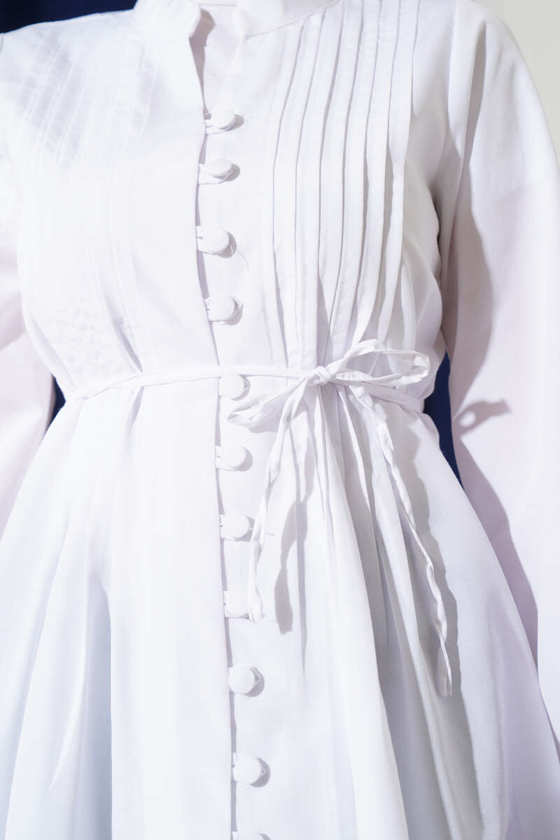 Ribbed Tunic with Rivet Buttons - White