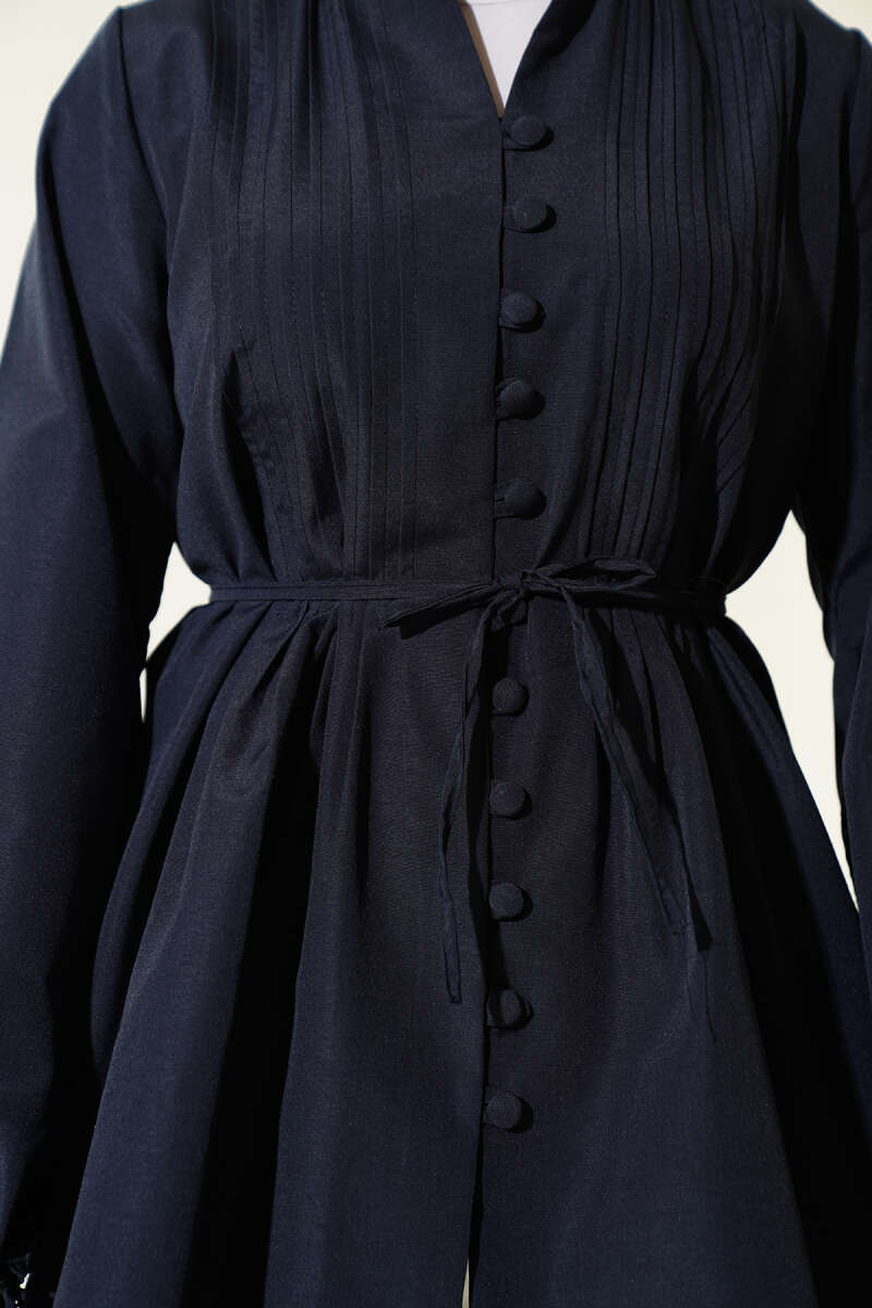 Ribbed Tunic with Rivet Buttons - Navy