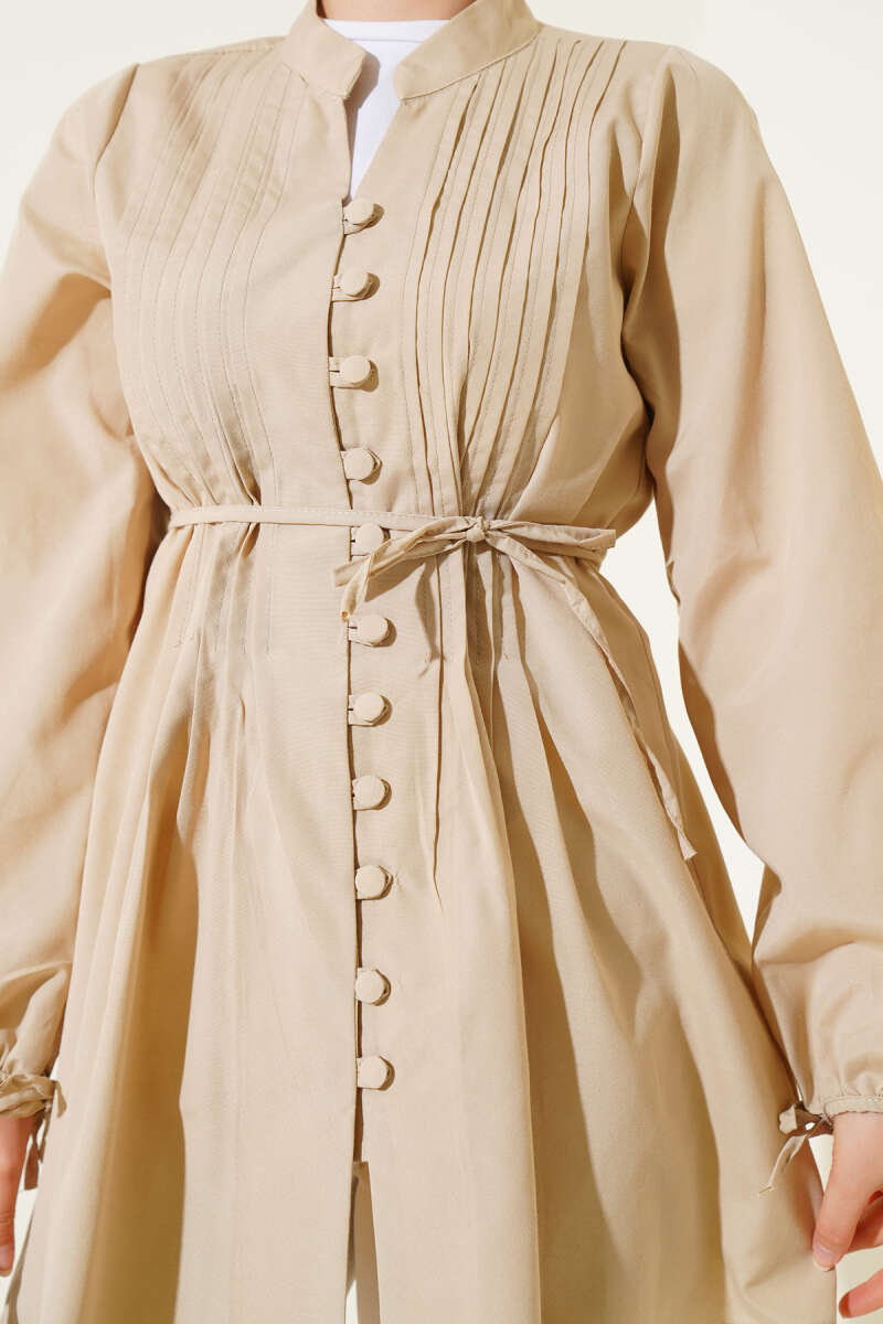 Ribbed Tunic with Rivet Buttons - Latte