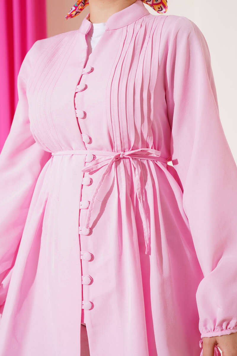 Ribbed Tunic with Rivet Buttons - Pink
