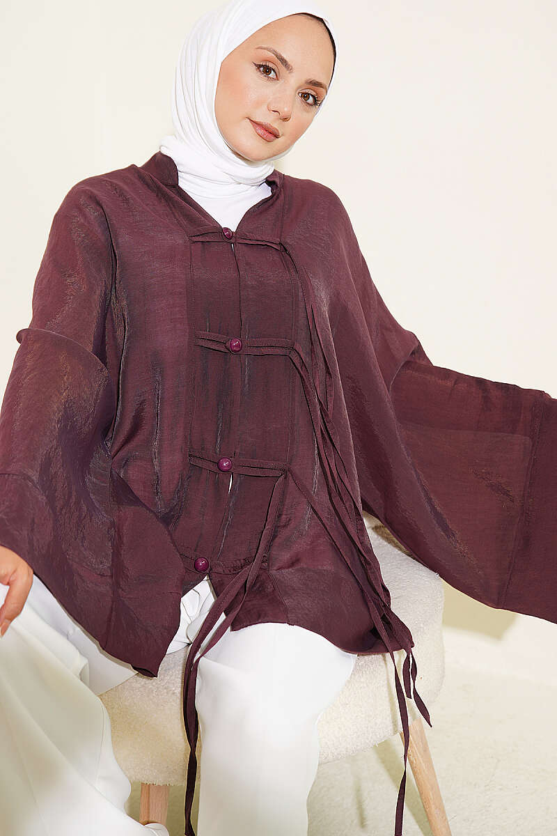 Oversized Kimono with Rivet Buttons - Plum