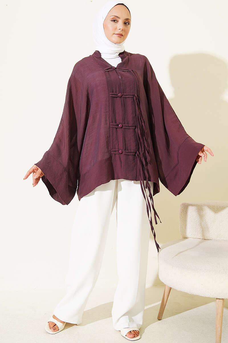 Oversized Kimono with Rivet Buttons - Plum