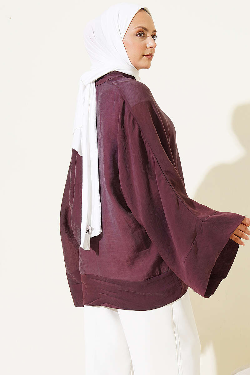 Oversized Kimono with Rivet Buttons - Plum