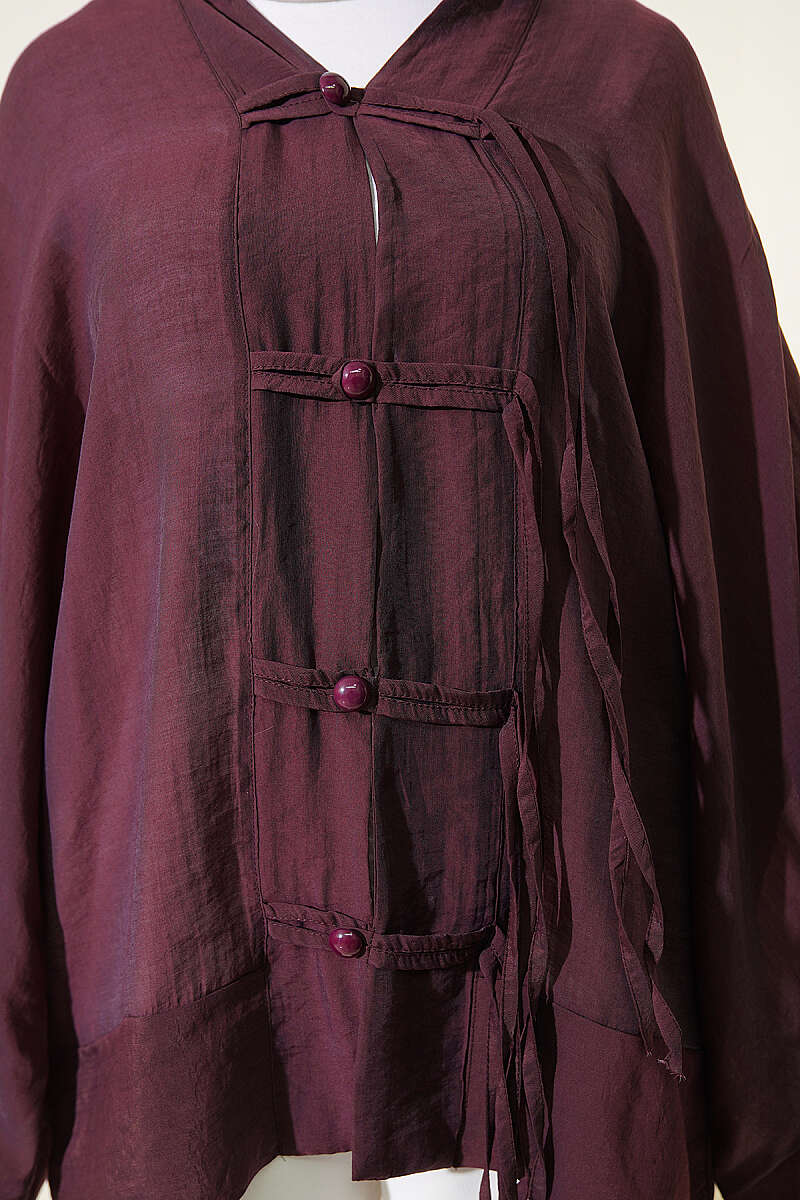Oversized Kimono with Rivet Buttons - Plum