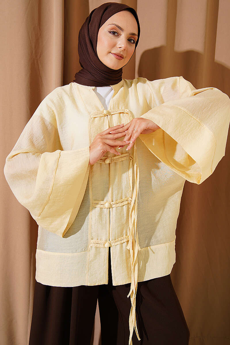 Oversized Kimono with Rivet Buttons - Yellow