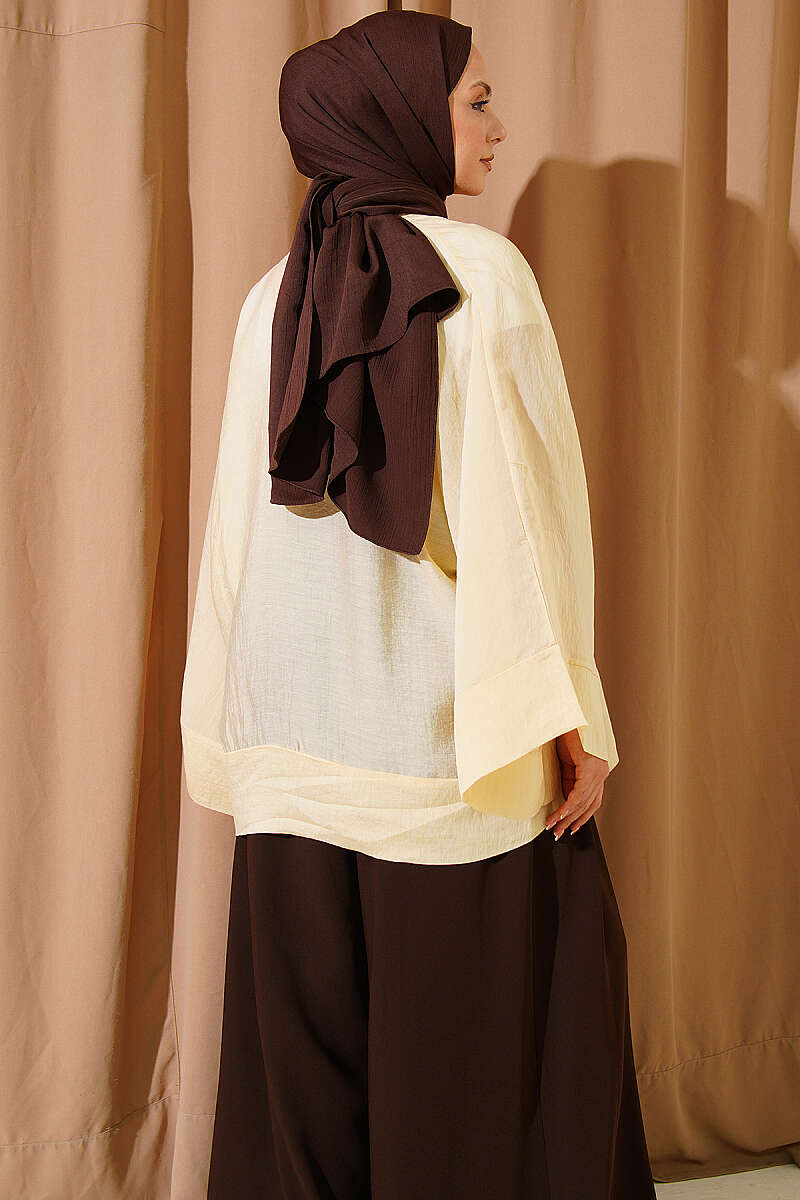 Oversized Kimono with Rivet Buttons - Yellow