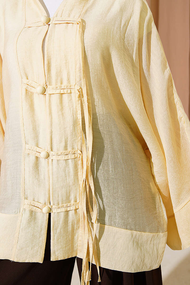 Oversized Kimono with Rivet Buttons - Yellow