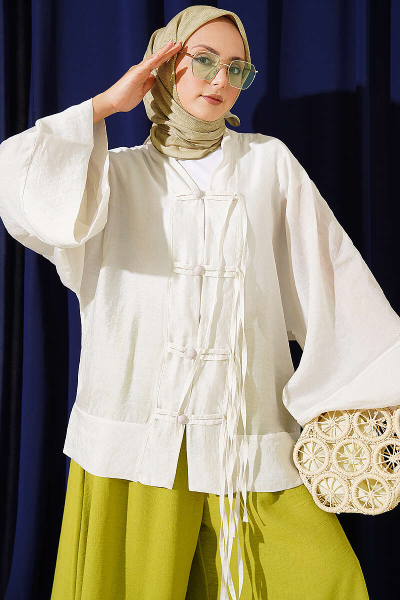 Oversized Kimono with Rivet Buttons - Stone