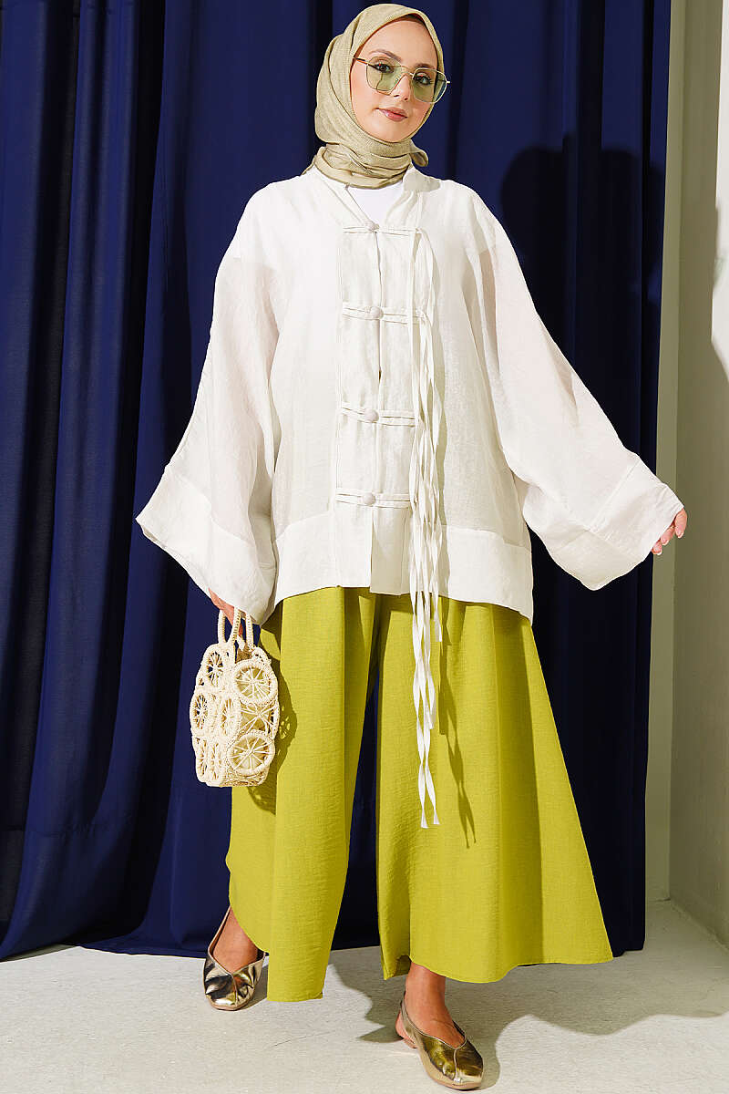 Oversized Kimono with Rivet Buttons - Stone