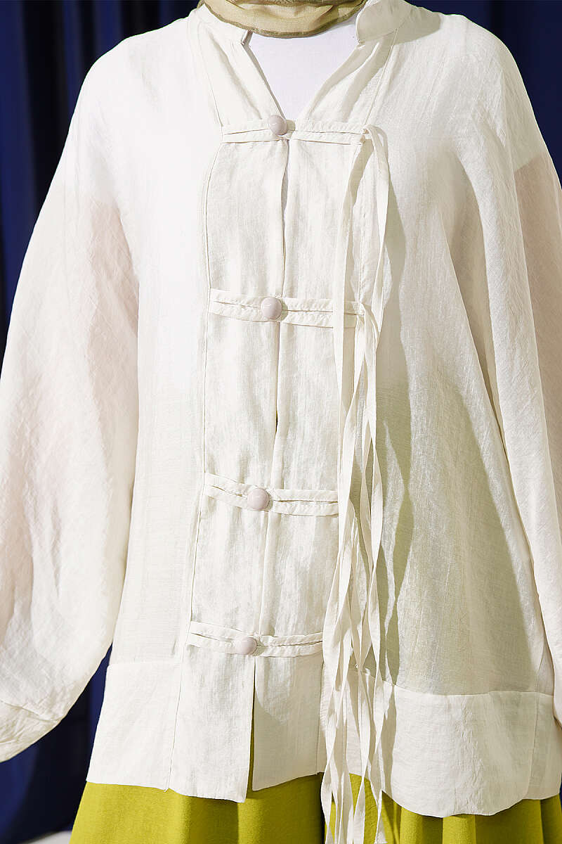 Oversized Kimono with Rivet Buttons - Stone