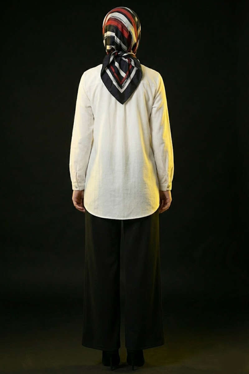 Rivet-Button Tunic with Lace-Up Collar - White
