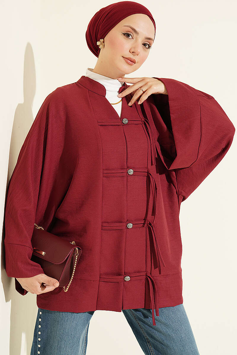 Batwing Shirt with Rivet Buttons - Burgundy