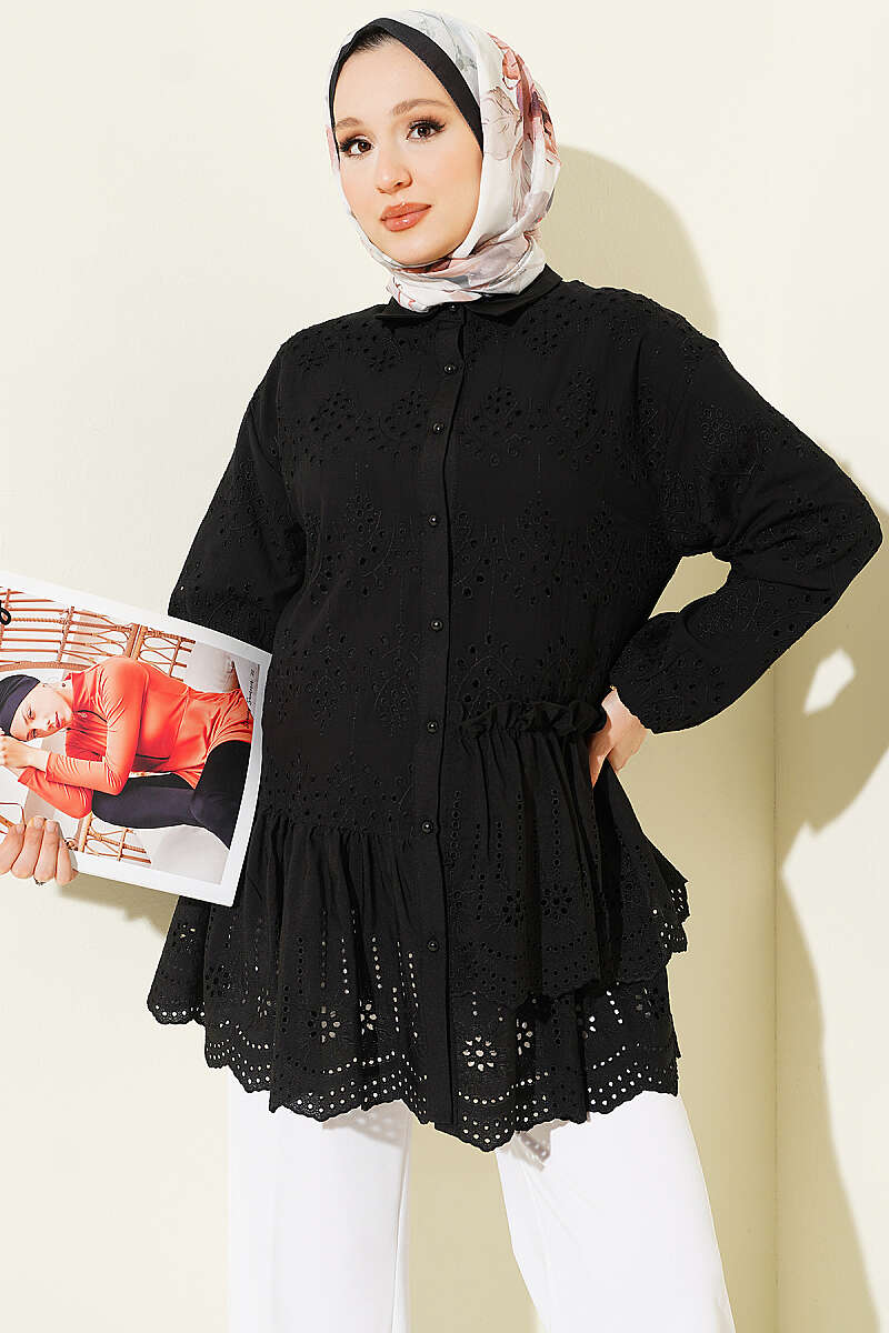 Embroidered Broderie Tunic - Black