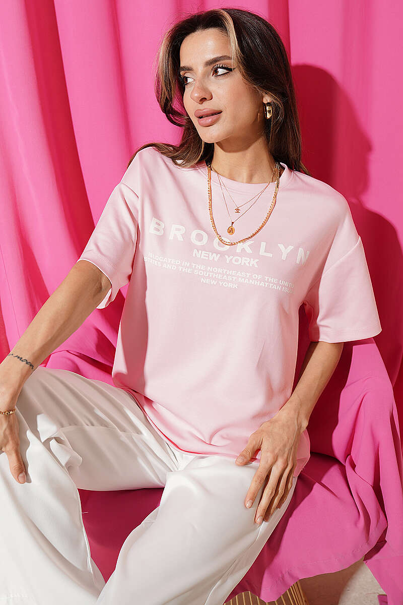 Brooklyn Print Loycha T-Shirt - Pink