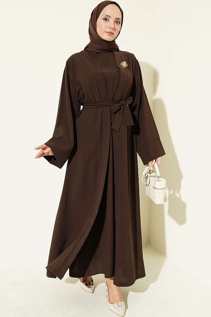 Abaya Set with Brooch - Brown