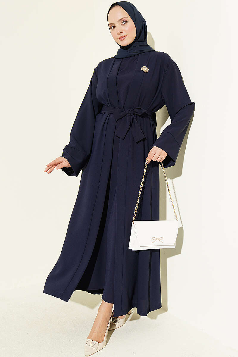 Abaya Set with Brooch - Navy