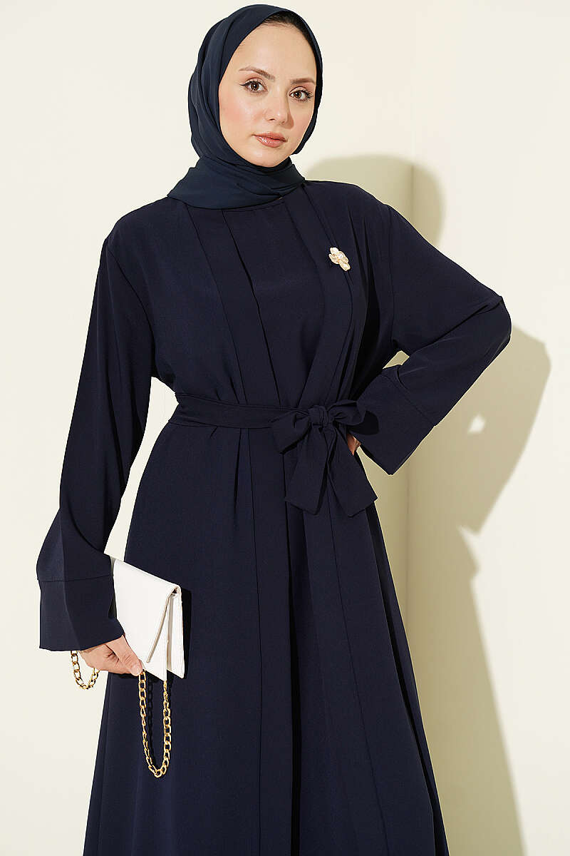 Abaya Set with Brooch - Navy