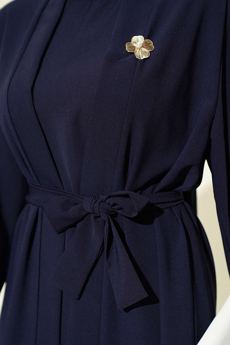 Abaya Set with Brooch - Navy