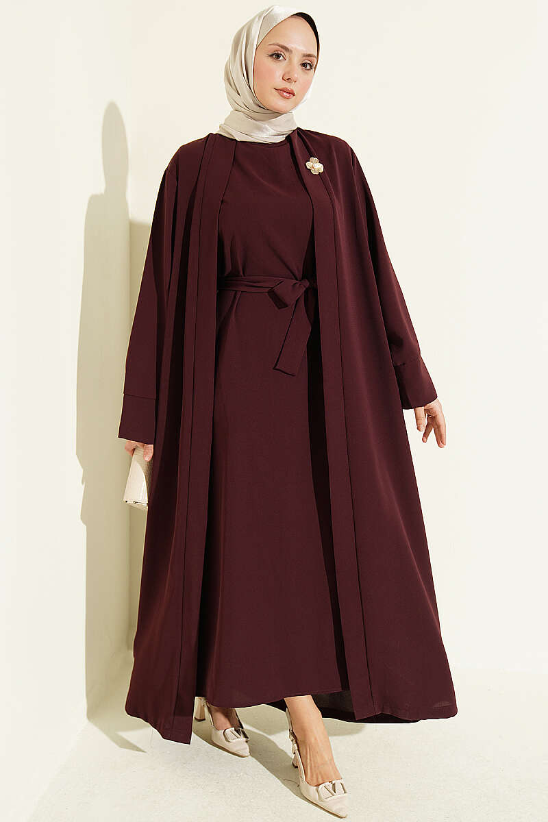 Abaya Set with Brooch - Plum