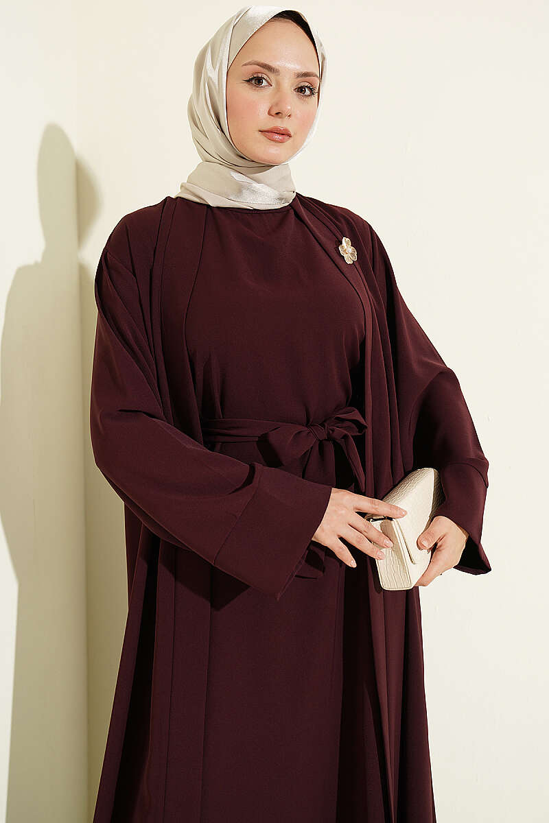 Abaya Set with Brooch - Plum