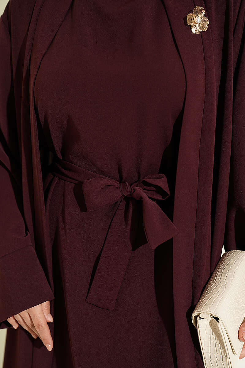 Abaya Set with Brooch - Plum