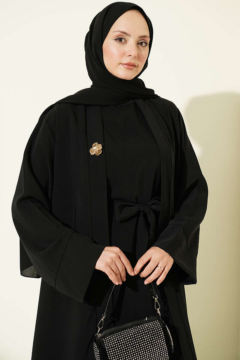 Abaya Set with Brooch - Black