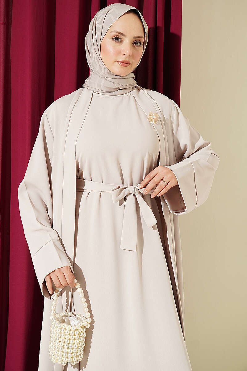 Abaya Set with Brooch - Stone