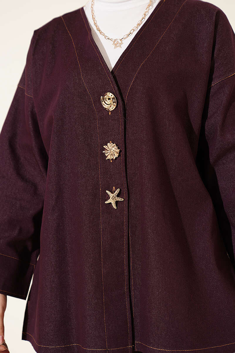 Two-Piece Jacket Set with Brooch - Plum