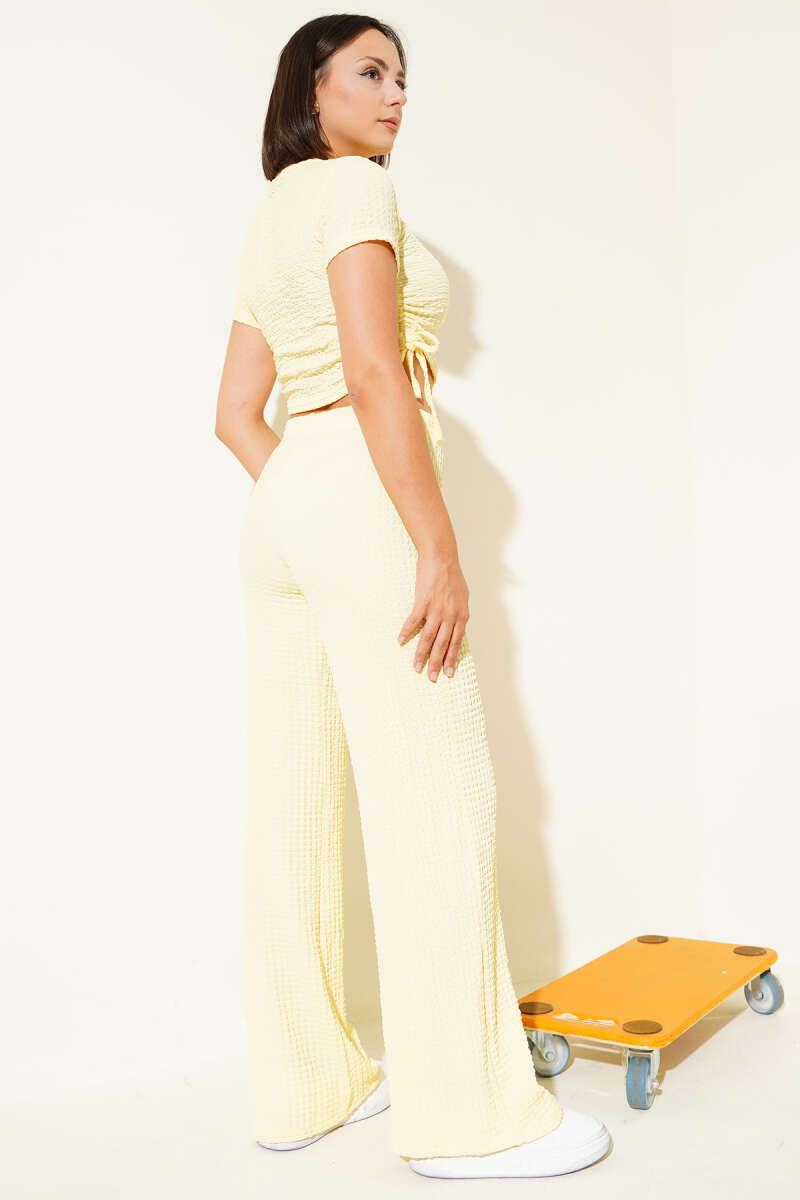 Bubble Print Crop Two-Piece Set with Side Ties - Yellow