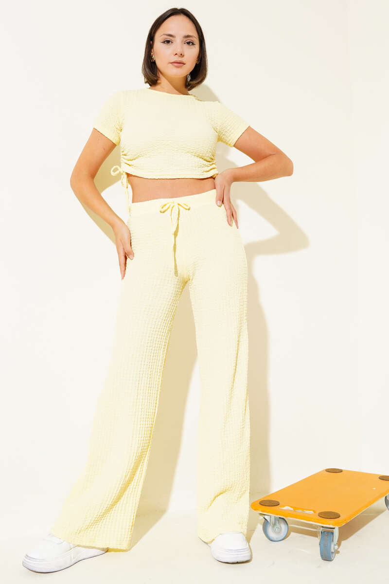 Bubble Print Crop Two-Piece Set with Side Ties - Yellow