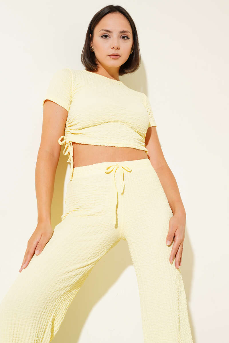 Bubble Print Crop Two-Piece Set with Side Ties - Yellow