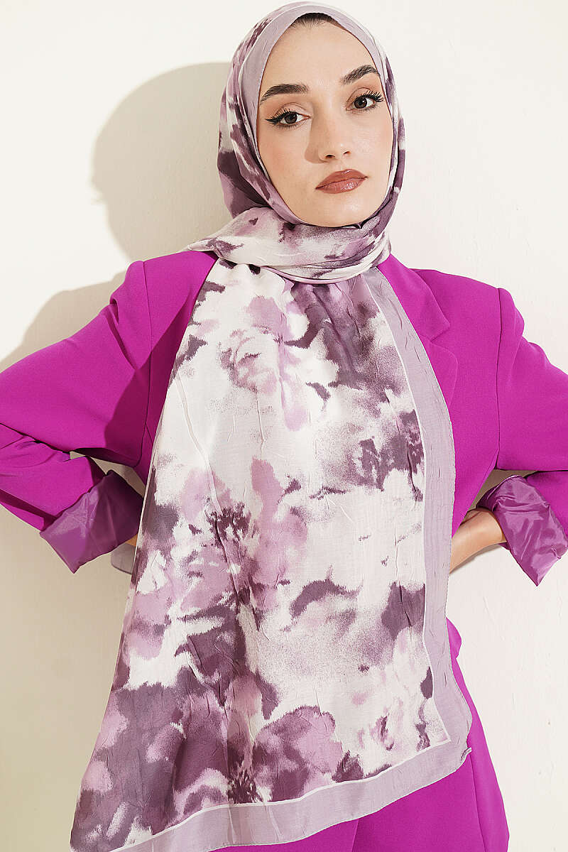 Cloud Print Bamboo Crinkle Shawl - Lilac